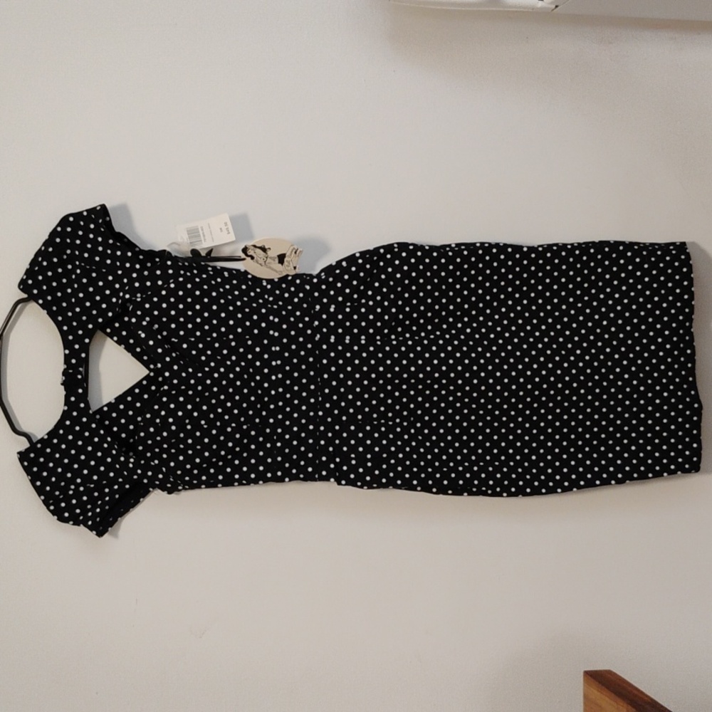 Hell Bunny Vixen | Retro Black + White Polka Dot Bodycon Dress | Juniors S | NWT
